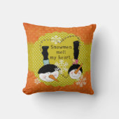 オレンジの雪だるまメルトマイハートホリディピロー クッション (正面)
