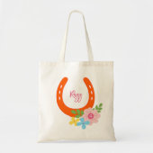 オレンジの馬蹄馬名フラワーバーンスート トートバッグ (正面)