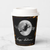 オレンジの魔女シルエットハロウィーン 紙コップ (裏面)