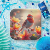 オレンジの鳥の花柄ペーパープレート ペーパープレート (パーティー)