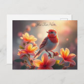 オレンジの鳥の花柄ポストカード ポストカード (正面/裏面)