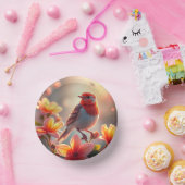 オレンジの鳥の花柄 ペーパーボウル (パーティー)