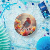 オレンジの鳥の花柄 ペーパーボウル (パーティー)