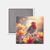 オレンジの鳥の花模様のマグネット マグネット (正面/裏面)