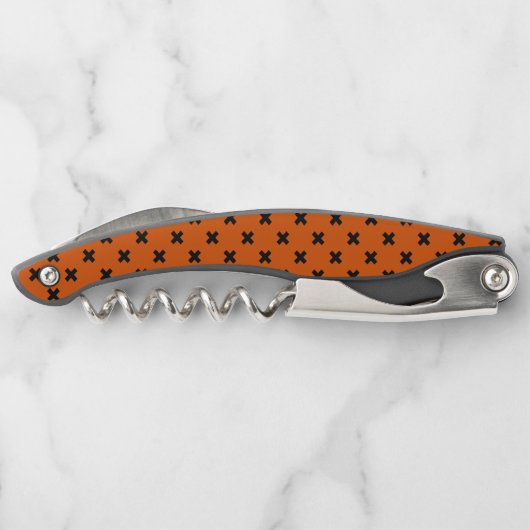 オレンジの黒い十字縫い ソムリエナイフ (裏面)