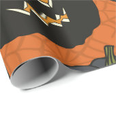 オレンジの黒ハロウィーンカボチャ ラッピングペーパー (ロールコーナー)