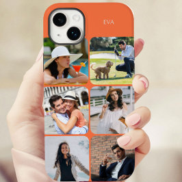 オレンジの6枚写真入りフォトグリッド 名前またはイニシャル Case-Mate iPhone 14 PLUSケース