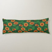 オレンジの《植物》百日草の花葉、濃い緑の緑の ボディピロー (裏面)