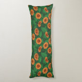 オレンジの《植物》百日草の花葉、濃い緑の緑の ボディピロー (裏面 (縦))