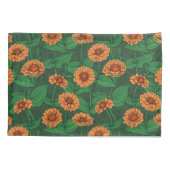 オレンジの《植物》百日草の花葉、濃い緑の緑の 枕カバー (裏面-左)