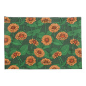 オレンジの《植物》百日草の花葉、濃い緑の緑の 枕カバー (裏面-右)