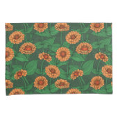 オレンジの《植物》百日草の花葉、濃い緑の緑の 枕カバー (正面右)