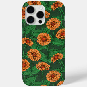 オレンジの《植物》百日草の花葉、濃い緑の緑の iPhone 15 PRO MAXケース