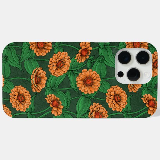 オレンジの《植物》百日草の花葉、濃い緑の緑の Case-Mate iPhoneケース (裏面 (横))