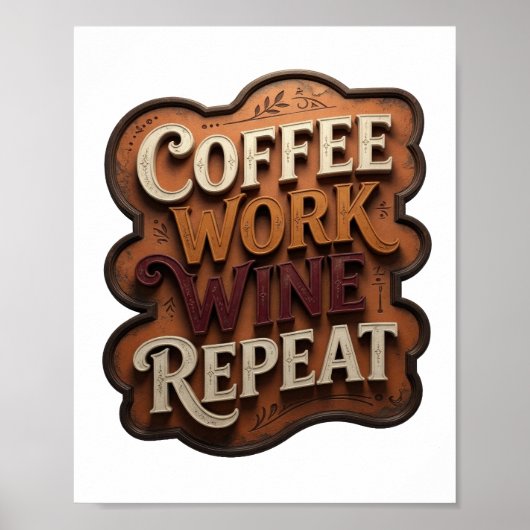 オレンジの「COFFEE WORK WINE REPEAT」プリント ポスター (正面)
