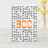 オレンジのBoo ハロウィン スプーキースカルパターン カード (黄色い花)