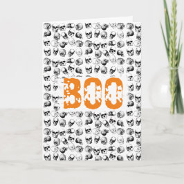 オレンジのBoo ハロウィン スプーキースカルパターン カード