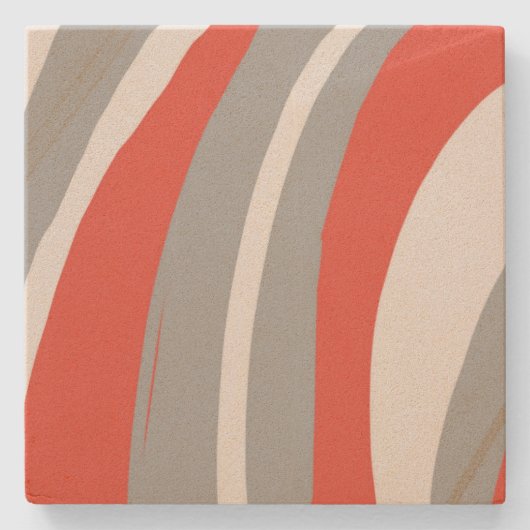 オレンジはっきりしたとグレーの抽象芸術 ストーンコースター (正面)