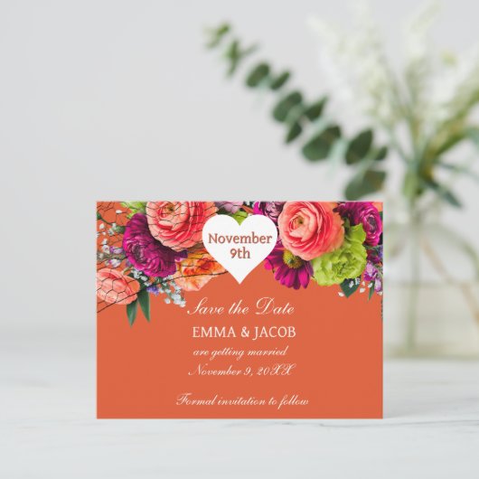 オレンジはっきりしたとピンクのバラ 案内ポストカード (スタンド正面)