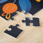 オレンジはっきりしたとブルーのレトロフローライラストレーション ジグソーパズル (側面)