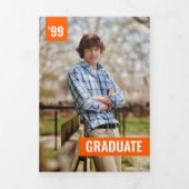 オレンジはっきりしたとモダン写真の卒業 三つ折り招待状 (カバー)