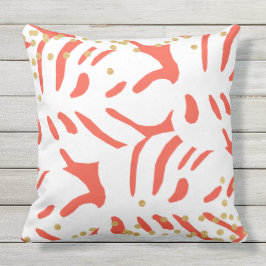 オレンジはっきりしたと白の熱帯の葉と金ゴールドフェイク アウトドアクッション