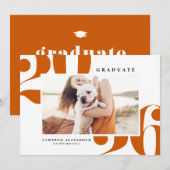 オレンジはっきりしたタイポグラフィ2025写真卒業 案内状 (正面/裏面)