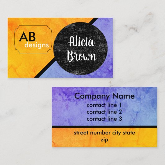 オレンジはっきりしたモダン色と青の幾何学的デザイン 名刺 (正面/裏面)