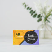 オレンジはっきりしたモダン色と青の幾何学的デザイン 名刺 (スタンド正面)