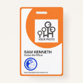 オレンジはっきりした曲率フレーム会社写真テンプレート バッジ (正面)