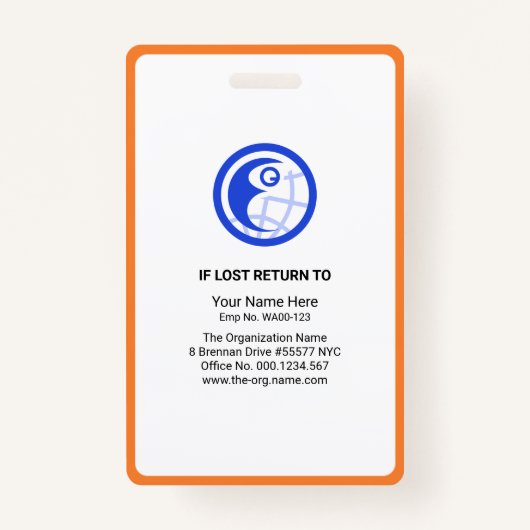オレンジはっきりした曲率フレーム会社写真テンプレート バッジ (裏面)