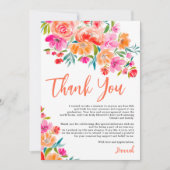 オレンジはっきりした色とピンク色の水彩フローラ卒業 サンキューカード (正面)