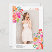 オレンジはっきりした色とピンク色の水彩フローラ卒業 サンキューカード (裏面)