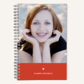 オレンジはっきりした色のハートと写真（名前あり） ノートブック (正面)