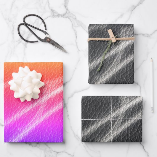 オレンジはっきりした色のモダン線が縞模様 ラッピングペーパーシート (正面)