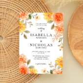 オレンジはっきりした色の明るい色のフローラ結婚の 招待状