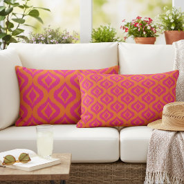 オレンジはっきりした色ホットピンク夏イカットオージーアートパターン アウトドアクッション