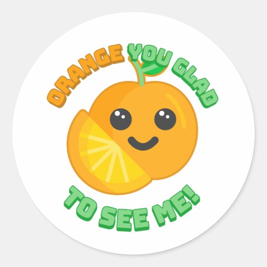 オレンジは私に会えて嬉しい?かわいいオレンジ色の漫画 ラウンドシール (正面)