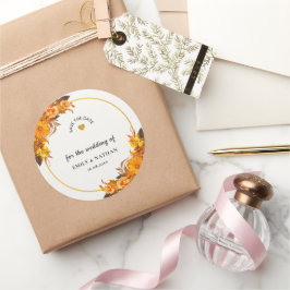 オレンジひまわり秋の結婚式の日付を保存 ラウンドシール