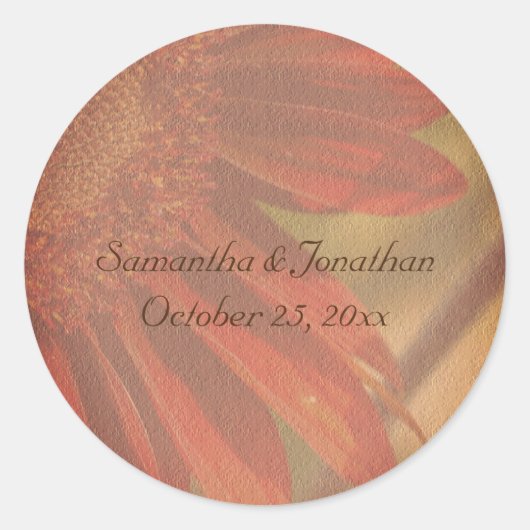 オレンジひまわり結婚の花パーソナライズされたの ラウンドシール (正面)