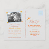 オレンジぶら下がった色の折り紙紙クレーンが日付を保存 案内ポストカード (裏面)