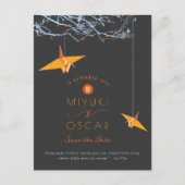 オレンジぶら下がった色の折り紙紙クレーンが日付を保存 案内ポストカード (正面)