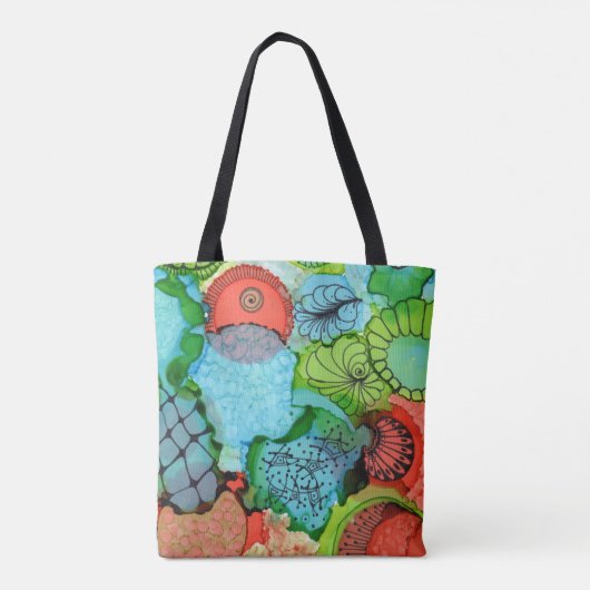 オレンジまたはターコイズの抽象的なトート トートバッグ (裏面)