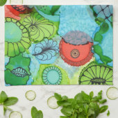 オレンジまたはターコイズの抽象的な台所タオル キッチンタオル (折り畳み)