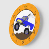 オレンジまたは茶色の青いモンスタートラックの柱時計 ラージ壁時計 (傾斜)