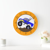 オレンジまたは茶色の青いモンスタートラックの柱時計 ラージ壁時計 (ホーム)