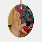 オレンジよくはしゃぐ虎猫クリスマス セラミックオーナメント (右)