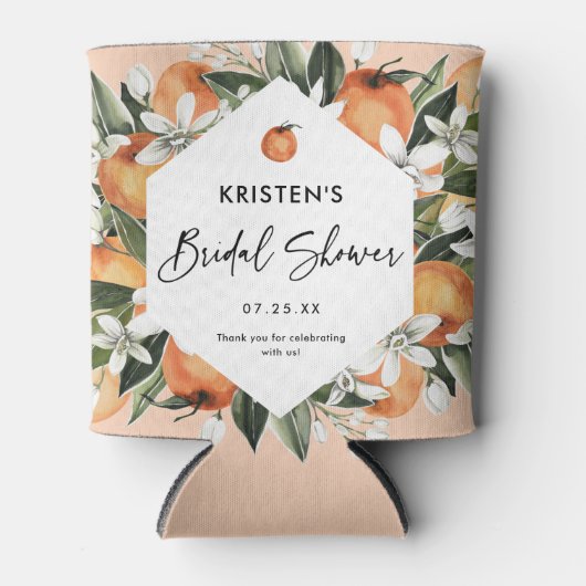 オレンジをテーマにしたかわいいシトラス ウェディング シャワー ギフト 缶クーラー (正面)