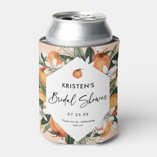 オレンジをテーマにしたかわいいシトラス ブライダルシャワーのお土産 缶クーラー (缶正面)
