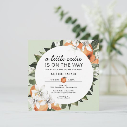 オレンジをテーマにした小さなかわいこちゃんベビーシャワー 招待状 (スタンド正面)